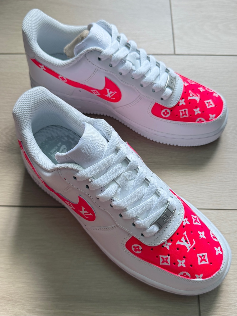 Brand New Custom Nike Air Force 1 Sneakers with Hot Pink Designer Logo Accents